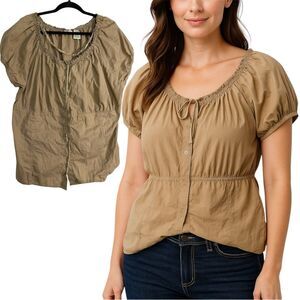 Faded Glory Vintage Y2K Women's Beige Button-Up Blouse 22W/24W